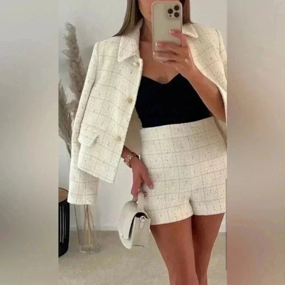 ZARA Textured Weave Plaid Shorts Size Small NWT - Picture 3 of 7